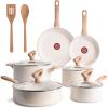 image:imageTfal Ingenio Essentials Cookware Set with DetachableRemovable Handle 11 Piece Granite Titanium Non Stick Oven Broiler Safe 500F Stackable Pots and Pans Set Frying Pans Dishwasher Safe Beige12Piece