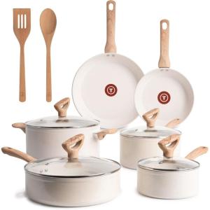 image:imageTfal Ingenio Essentials Cookware Set with DetachableRemovable Handle 11 Piece Granite Titanium Non Stick Oven Broiler Safe 500F Stackable Pots and Pans Set Frying Pans Dishwasher Safe Beige12Piece