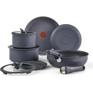 image:imageTfal Ingenio Expertise Non Stick Cookware Set 14 Piece Induction Oven Broiler Safe 500F DetachableRemovable Handle Kitchen Pots and Pans RV Camping Fry Pans Saucepans Dishwasher Safe BlueGray