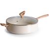 image:imageTFal Specialty Nonstick Saute Pan with Glass Lid 5 Quart Oven Broiler Safe 350F Cookware Deep Frying Pan with Handle Skillet Kitchen Pots and Pans Dishwasher Safe BlackBeige