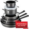 image:imageTfal Advanced Nonstick Cookware Set 12 Piece Oven Broiler Safe 350F Kitchen Cooking Set WFry Pans Saucepans Deep Saute Dutch Oven amp Kitchen Utensils Pots and Pans Dishwasher Safe BlackHard Anodized Nonstick