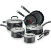 image:imageTfal Advanced Nonstick Cookware Set 12 Piece Oven Broiler Safe 350F Kitchen Cooking Set WFry Pans Saucepans Deep Saute Dutch Oven amp Kitchen Utensils Pots and Pans Dishwasher Safe BlackNonStick