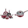 image:imageTfal B039SE64 B039SE Excite ProGlide Nonstick ThermoSpot Heat Indicator Dishwasher Oven Safe Cookware Set 14Piece Red 23 RioRed