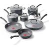 image:imageTfal Ultimate Hard Anodized Nonstick Pots and Pans Set 14 Piece Oven Broiler Safe 400F Kitchen Cooking Set wFry Pans Saucepans Griddle Dutch Oven Dishwasher Safe Cookware BlackGray