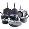 image:imageTfal Ultimate Hard Anodized Nonstick Pots and Pans Set 14 Piece Oven Broiler Safe 400F Kitchen Cooking Set wFry Pans Saucepans Griddle Dutch Oven Dishwasher Safe Cookware BlackBlack