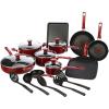 image:imageTFal Everything in Kitchen Total Nonstick Diswasher Safe Pots and Pans Cookware Set 20PC BlackRed