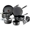 image:imageTfal Advanced Nonstick Cookware Set 12 Piece Oven Broiler Safe 350F Kitchen Cooking Set WFry Pans Saucepans Deep Saute Dutch Oven amp Kitchen Utensils Pots and Pans Dishwasher Safe BlackHard Anodized Nonstick