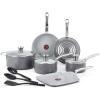 image:imageTfal Advanced Nonstick Cookware Set 12 Piece Oven Broiler Safe 350F Kitchen Cooking Set WFry Pans Saucepans Deep Saute Dutch Oven amp Kitchen Utensils Pots and Pans Dishwasher Safe BlackCeramic