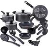 image:imageTfal Initiatives Nonstick Cookware Set 18 Piece Oven Broiler Safe 350F Kitchen Cooking Set wFry Pans Saucepans Saute Pan Dutch Oven Griddle Pots and Pans Home Dishwasher Safe RedStone Gray