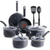 image:imageTfal Ultimate Hard Anodized Nonstick Pots and Pans Set 14 Piece Oven Broiler Safe 400F Kitchen Cooking Set wFry Pans Saucepans Griddle Dutch Oven Dishwasher Safe Cookware BlackBlack