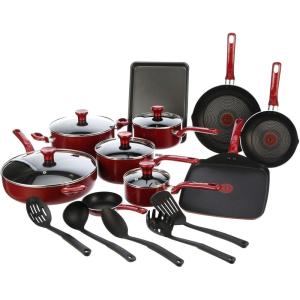 image:imageTFal Everything in Kitchen Total Nonstick Diswasher Safe Pots and Pans Cookware Set 20PC BlackRed