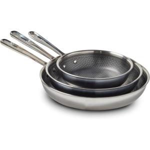 image:imageTFal HybridMesh TriPly Stainless Steel 6 Quart Shallow Pan With Lid Induction Oven Safe 500F Metal Utensil Safe Ideal For Searing Cookware Dishwasher Safe Needs PreHeating SilverBlack3Piece Set