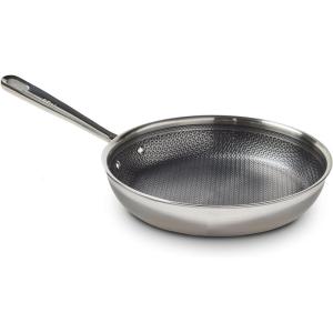 image:imageTFal HybridMesh TriPly Stainless Steel 6 Quart Shallow Pan With Lid Induction Oven Safe 500F Metal Utensil Safe Ideal For Searing Cookware Dishwasher Safe Needs PreHeating SilverBlack8Inch Fry Pan