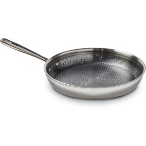 image:imageTFal HybridMesh TriPly Stainless Steel 6 Quart Shallow Pan With Lid Induction Oven Safe 500F Metal Utensil Safe Ideal For Searing Cookware Dishwasher Safe Needs PreHeating SilverBlack12Inch Fry Pan