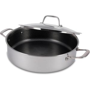 image:imageTFal HybridMesh TriPly Stainless Steel 6 Quart Shallow Pan With Lid Induction Oven Safe 500F Metal Utensil Safe Ideal For Searing Cookware Dishwasher Safe Needs PreHeating SilverBlack6Quart Shallow Pan w Lid