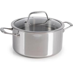 image:imageTFal Pro TriPly Stainless Steel Large Dutch Oven Pot with Lid 6 Quart Induction Pot Oven Safe 500F Lid 350F Fast amp Even Heat Professional Quality amp Durability SilverDutch Oven