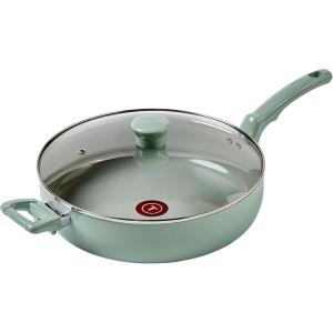 image:imageTFal Specialty Nonstick Saute Pan with Glass Lid 5 Quart Oven Broiler Safe 350F Cookware Deep Frying Pan with Handle Skillet Kitchen Pots and Pans Dishwasher Safe BlackGreen