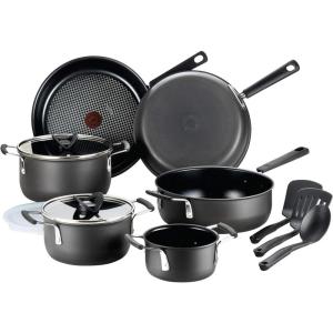 image:imageTfal Advanced Nonstick Cookware Set 12 Piece Oven Broiler Safe 350F Kitchen Cooking Set WFry Pans Saucepans Deep Saute Dutch Oven amp Kitchen Utensils Pots and Pans Dishwasher Safe BlackHard Anodized Nonstick