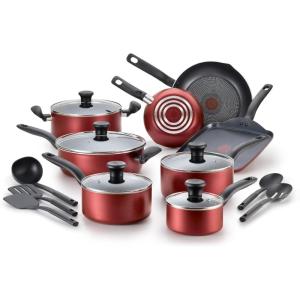 image:imageTfal Initiatives Nonstick Cookware Set 18 Piece Oven Broiler Safe 350F Kitchen Cooking Set wFry Pans Saucepans Saute Pan Dutch Oven Griddle Pots and Pans Home Dishwasher Safe RedRed