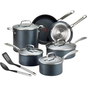 image:imageTfal Platinum Non Stick Cookware Set 12 Piece Induction Oven Broiler Safe 500F Kitchen Cooking Set WFry Pans Saucepans Saute Pan Dutch Oven Utensils Pots and Pans Dishwasher Safe SlatePlatinum Nonstick