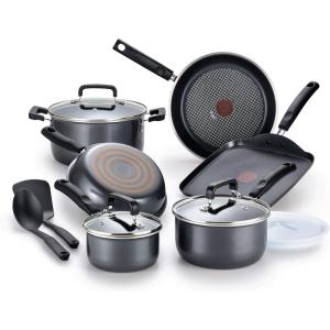 image:imageTfal Platinum Non Stick Cookware Set 12 Piece Induction Oven Broiler Safe 500F Kitchen Cooking Set WFry Pans Saucepans Saute Pan Dutch Oven Utensils Pots and Pans Dishwasher Safe SlateNonstick