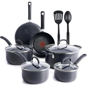 image:imageTfal Ultimate Hard Anodized Nonstick Pots and Pans Set 14 Piece Oven Broiler Safe 400F Kitchen Cooking Set wFry Pans Saucepans Griddle Dutch Oven Dishwasher Safe Cookware BlackBlack