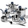 image:imageTfal Essentials Stainless Steel Cookware Set 2Piece 8 and 105 Induction Compatible Oven Safe 350F Pots and Pans Set Cooking Skillets Cookware Kitchen Frying Pans SilverBlue12Piece Set