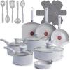 image:imageTFal Refresh Ceramic Nonstick Cookware Set 20Piece Oven Safe to 350F Stockpot Ceramic Pots and Pans Set Frying Pans Griddle Utensils Mint GreenArtic Blue
