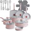 image:imageTFal Refresh Ceramic Nonstick Cookware Set 20Piece Oven Safe to 350F Stockpot Ceramic Pots and Pans Set Frying Pans Griddle Utensils Mint GreenDusty Rose