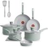 image:imageTFal Refresh Ceramic Nonstick Cookware Set 20Piece Oven Safe to 350F Stockpot Ceramic Pots and Pans Set Frying Pans Griddle Utensils Mint GreenMint Green