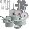 image:imageTFal Refresh Ceramic Nonstick Cookware Set 20Piece Oven Safe to 350F Stockpot Ceramic Pots and Pans Set Frying Pans Griddle Utensils Mint GreenMint Green