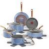 image:imageTfal Preserve Ceramic Non stick Cookware Set 13Piece Oven amp Broiler Safe up to 350F Includes Stockpot Saucepans Frying Pans Protectors Pots and Pans Rose GoldBlue