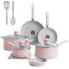 image:imageTFal Refresh Ceramic Nonstick Cookware Set 20Piece Oven Safe to 350F Stockpot Ceramic Pots and Pans Set Frying Pans Griddle Utensils Mint GreenDusty Rose