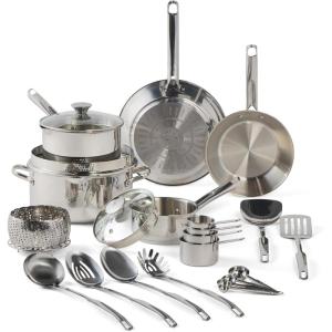 image:imageTfal Gourmet Stainless Steel Cookware Set 20Piece Kitchen Essentials Induction Compatible Dishwasher Safe Oven Safe to 500F Durable Pots and Pans with Steamer for Versatile Cooking20Piece