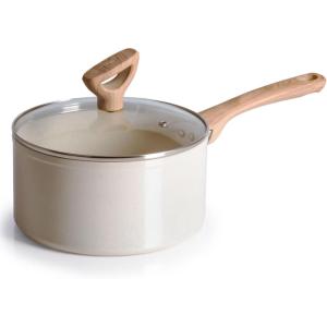 image:imageTfal Revive Ceramic Nonstick Sauce Pan with Lid 3 Qt Small Cooking Pot Oven Safe Up To 350F Saucepan Cookware Kitchen Pots and Pans Beige Granite
