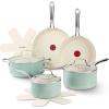 image:imageTFal Inspire Nonstick Ceramic Cookware Set 10Piece Oven Safe to 500F Stockpot Ceramic Pots and Pans Set Frying Pans Saucepans Stockpot Protectors Mint Green10Piece