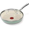 image:imageTFal Inspire Nonstick Ceramic Cookware Set 10Piece Oven Safe to 500F Stockpot Ceramic Pots and Pans Set Frying Pans Saucepans Stockpot Protectors Mint Green10Inch with lid