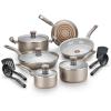 image:imageTfal Initiatives Ceramic Non Stick Cookware Set 14 Piece Oven Broiler Safe 350F Kitchen Cooking Set WFry Pans Saucepans Dutch Oven Utensils Healthy Cooking Home Pots and Pans Gold14Piece