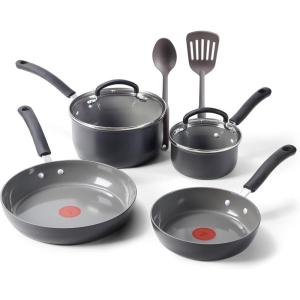 image:imageTFal Ultimate Hard Anodized Ceramic Nonstick 8 Piece Cookware Set Oven Safe Up to 400F Dishwasher Safe Pots and Pans Set Includes Frying Pans Saucepan Cooking Utensils Grey8Piece