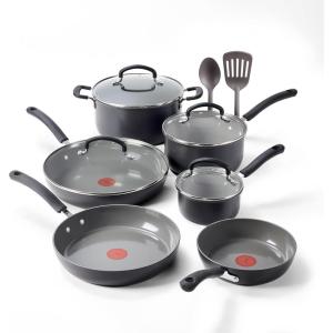 image:imageTFal Ultimate Hard Anodized Ceramic Nonstick 8 Piece Cookware Set Oven Safe Up to 400F Dishwasher Safe Pots and Pans Set Includes Frying Pans Saucepan Cooking Utensils Grey12Piece