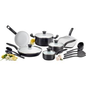 image:imageTfal Initiatives Ceramic Non Stick Cookware Set 14 Piece Oven Broiler Safe 350F Kitchen Cooking Set WFry Pans Saucepans Dutch Oven Utensils Healthy Cooking Home Pots and Pans Gold16Piece