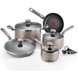 image:imageTfal Excite Nonstick Cookware Set 14 Piece Oven Safe 350F Pots and Pans Dishwasher Safe RedGold