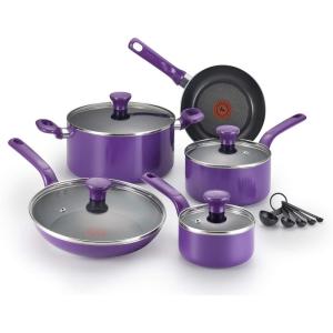 image:imageTfal Excite Nonstick Cookware Set 14 Piece Oven Safe 350F Pots and Pans Dishwasher Safe RedPurple