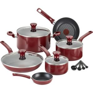 image:imageTfal Excite Nonstick Cookware Set 14 Piece Oven Safe 350F Pots and Pans Dishwasher Safe RedRed