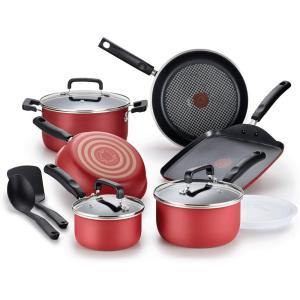 image:imageTfal Signature Nonstick Cookware Set 12 Piece Oven Safe 350F Pots and Pans Dishwasher Safe Red
