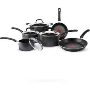 image:imageTfal Ultimate Hard Anodized Nonstick Cookware Set 10 Piece Induction Oven Safe 400F Pots and Pans Dishwasher Safe BlackTitanium Nonstick