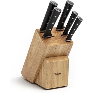 image:imageTefal Ice Force Stainless Steel Bread Knife  20cm  Serrated Edge Long Lasting Performance  K2320414 SilverBlackICE FORCE 5PC SET  WOODEN KNIFE BLOCK